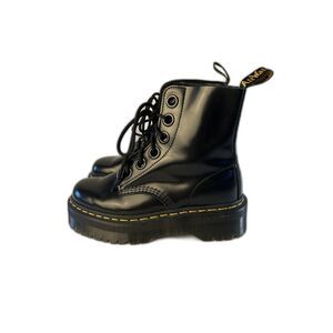 Dr. Martens Molly Black Leather Quad Platform Boots Womens
